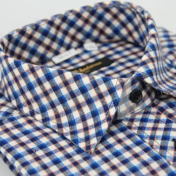 【金安德森】藍橘白格紋保暖窄版長袖襯衫15藍橘色