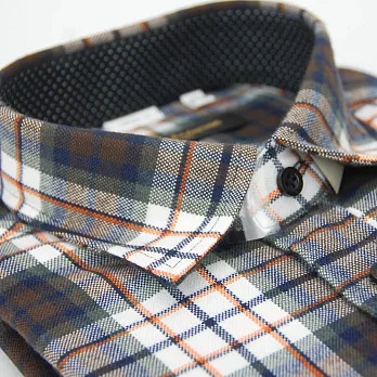 【金安德森】棕橘格紋保暖窄版長袖襯衫15棕橘色