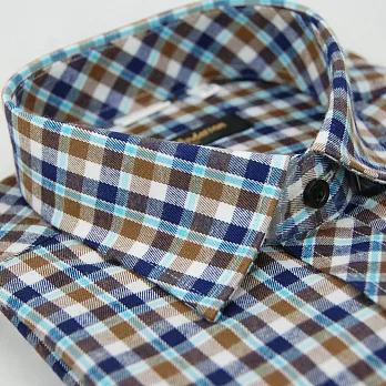 【金安德森】藍棕格紋保暖窄版長袖襯衫15藍棕色