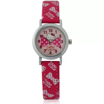 Hello Kitty KT005L 三麗鷗正版授權 滿版蝴蝶結造型皮帶錶-桃紅