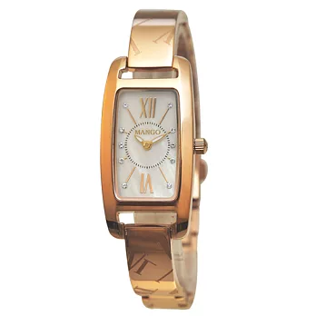 MANGO 醉心真情晶鑽不鏽鋼時尚腕錶-白x玫瑰金/20mm白x玫瑰金