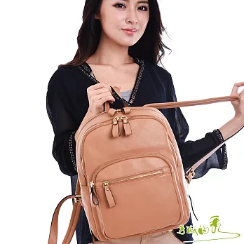 【手感的秀】韓小牛皮圓舞曲多隔層後背包(清新杏)