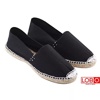 【LOBO】西班牙百年品牌Plana手工草編平底鞋-黑色白線 情侶男/女款34黑色白線