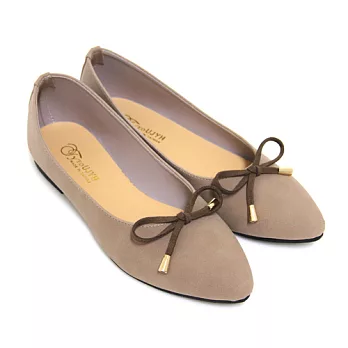 【Pretty】秋氛簡約小蝴蝶結尖頭低跟鞋22.5芋色