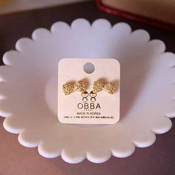 【UH】OBBA - 閃耀蝴蝶結造型耳環(兩色可選) - 金色