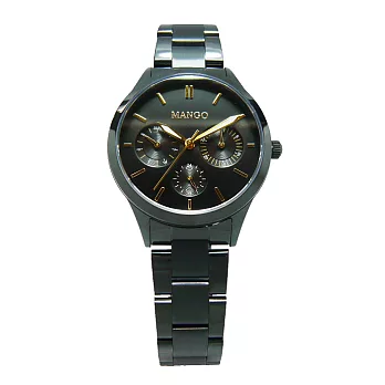 MANGO 小資女孩三眼時尚優質腕錶-黑-MA6675L-BK