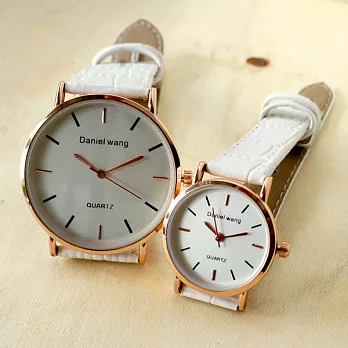 Daniel wang 3068 簡約復刻 韓系皮革錶帶石英情侶錶-白色大型