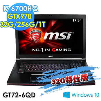 【msi微星】GT72 6QD-095TW 17.3吋 i7-6700HQ GTX970(32G特仕版)