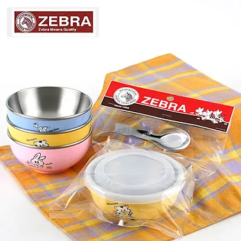 【Zebra 斑馬】#304不鏽鋼兒童隔熱碗3入附湯匙(42023-R+Y+B)
