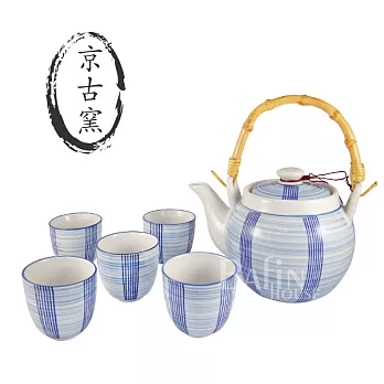 京古窯 日式和風青花瓷 1壺5杯禮盒組(W301606)