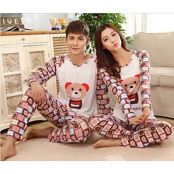 韓版情侶/夫妻居家服睡衣套裝(衣服+褲子)XL拼圖熊(女生款)