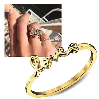 Shy by Sydney Evan LOVE 鑲鑽字母金戒指 925純銀鍍14K金6號