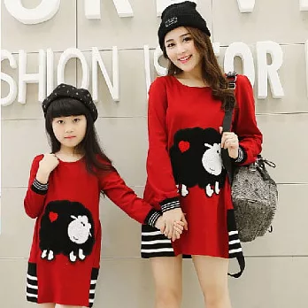 可琳小黑羊繡圖大紅洋裝母女親子裝(寶貝)90紅