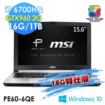 【msi微星】PE60 6QE-059TW 15.6吋 i7-6700HQ GTX960(16G特仕版)