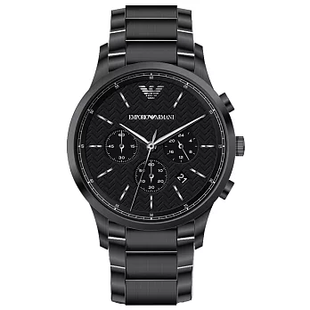 EMPORIO ARMANI 沉穩內斂三眼計時錶-黑鋼帶