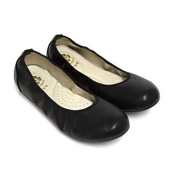 【Pretty】MIT百搭樸質素面豆豆平底鞋22.5黑皮