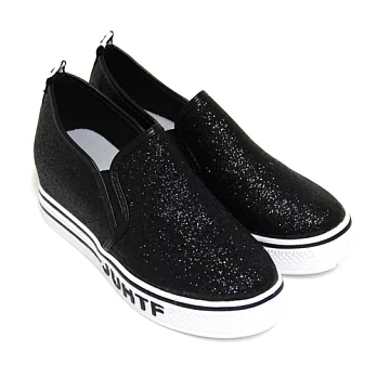 【Pretty】韓版閃耀金蔥內增高厚底休閒懶人鞋36黑色