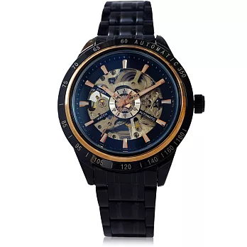 Wilon威龍 2060-IP 經典大器雙面鏤空 全自動機械錶-黑色