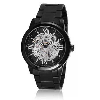 Wilon 威龍 2059-IP鏤空透底指針式 全自動上鍊機械男錶-黑色