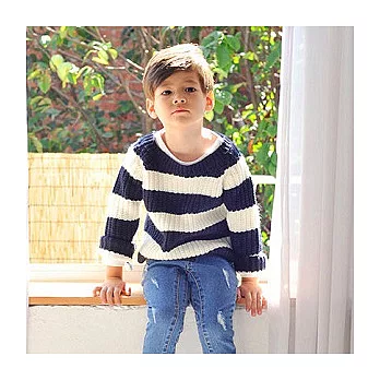韓版時尚深藍白大橫條紋毛衣親子裝(寶貝)85黑白