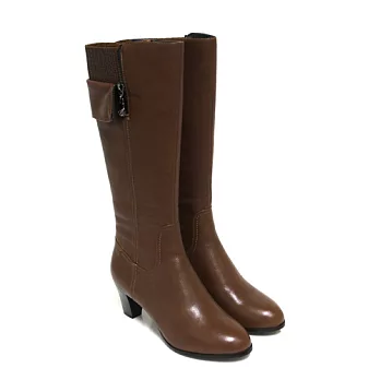 ◤Green Phoenix◥浪漫風尚反折金屬玫瑰裝飾拉鍊全真皮低跟長靴35棕色