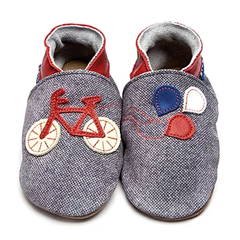 英國製Inch Blue，真皮手工學步鞋禮盒-Bike-Denim/Red(6~12M)