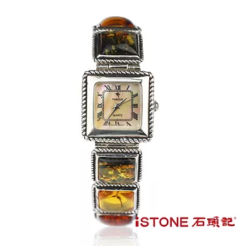 石頭記 時尚奢華琥珀手錶-方型