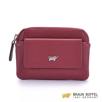 【BRAUN BUFFEL】德國小金牛 - 極簡系列素面拉鍊零錢鎖包- 紅色
