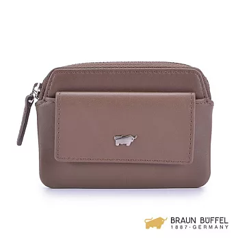 【BRAUN BUFFEL】德國小金牛 - 極簡系列素面拉鍊零錢鎖包- 栗色