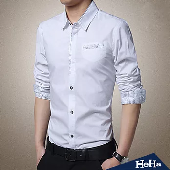 襯衫 男士商務拼接印花長袖襯衫 三色-HeHa-2XL（白色）