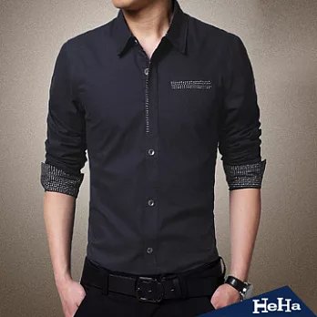 襯衫 男士商務拼接印花長袖襯衫 三色-HeHa-2XL（深藍）