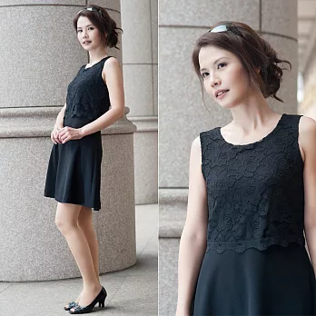 【INF】圓領繡花蕾絲連身裙15531S黑色