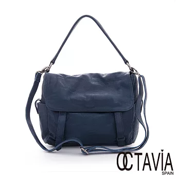 【Octavia 8 真皮】阿默汗 水洗牛皮肩斜二用包 - 深藍深藍