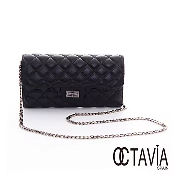 【Octavia 8 真皮】絕代風華 小羊皮菱格鍊條包 - 貴黑貴黑