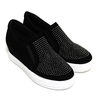 【Pretty】質感絨布鑽面內增高厚底休閒鞋36黑色