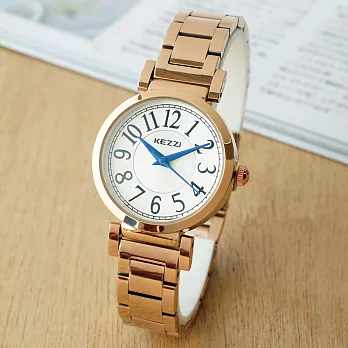 KEZZI珂紫 KW-1129知性氣質大數字錶盤金屬錶帶手錶-玫金
