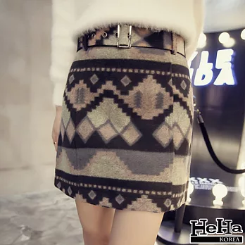 短裙 幾何呢料包臀短裙（贈腰帶） 二色-HeHa-S(灰色）