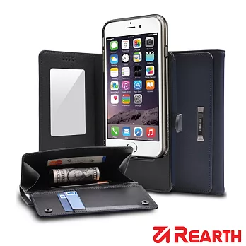 Rearth Apple iPhone 6 Plus (5.5)(Ringke Wallet)皮夾式真皮保護皮套(藍)