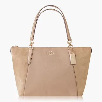 【COACH 實搭耐用】麂皮 / 手提 / 肩背托特包_米色