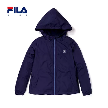 【FILA】純色連帽防風外套(深藍)145深藍