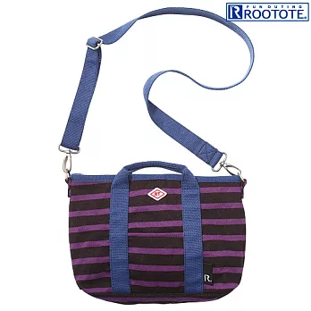 ROOTOTE 條紋棉質兩用斜背包中包-黑/紫 (272701)