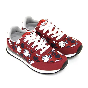 HELLO KITTY 滿版凱蒂貓印花綁帶休閒鞋23紅色