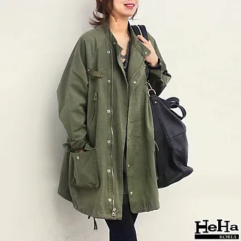 外套 加厚鋪棉寬鬆軍裝風衣外套 二色-HeHa-M（綠色）