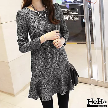 洋裝 荷葉邊收腰氣質韓系洋裝-HeHa-M*
