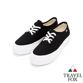 Travel Fox 1.5吋舒適透氣厚底帆布鞋915335-01-35黑色