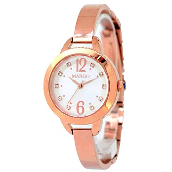 MANGO晶透光彩氣質時尚腕錶-玫瑰金