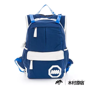 木村原宿 MM日系潮包 - 附帽(可拆式)工型後背大包 - 藍白藍白