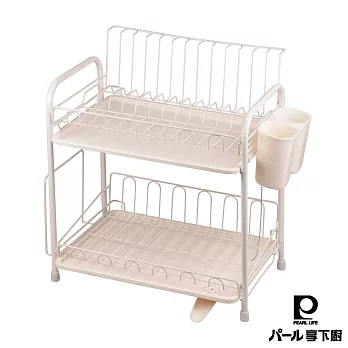 【日本Pearl Life】雙層碗盤瀝水收納架-白