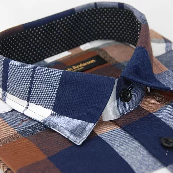 【金安德森】藍棕白格紋特厚保暖窄版長袖襯衫15藍棕白