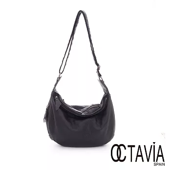 【OCTAVIA 8真皮】月兒彎彎多功能水洗牛皮斜背包 - 舒服黑舒服黑